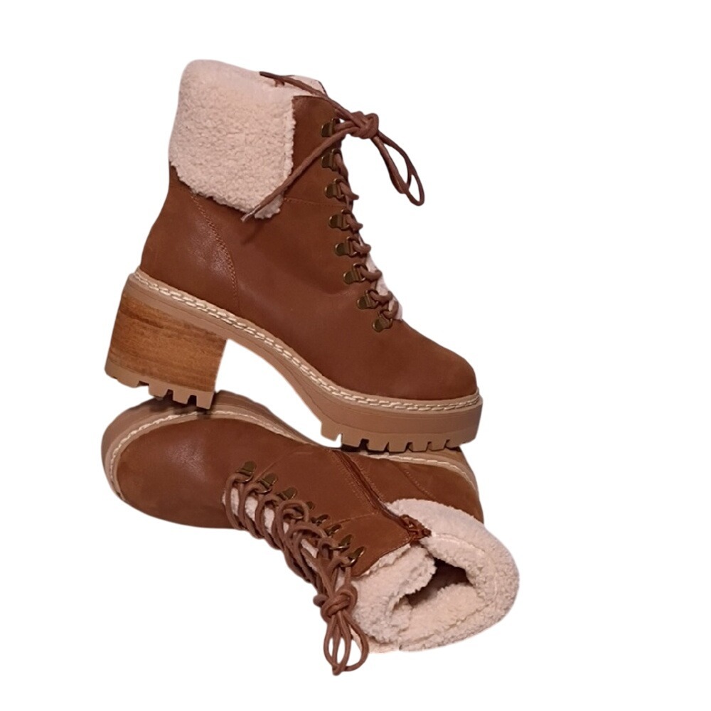 Altar'd State Brown‎ Lace-Up Boots with Shearling,New Without Box Size 8